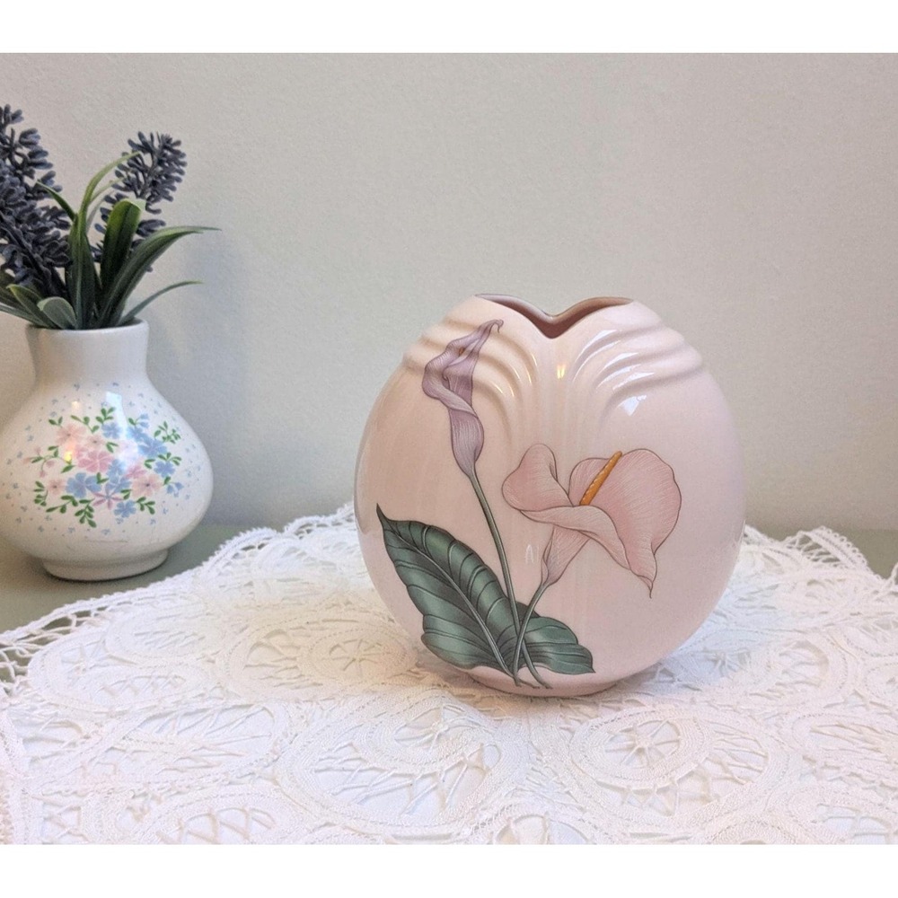 Vintage Kyoritsu Japan Calla Lily Vase, Mini Floral Vase, Pink Ceramic‎ Bud Vase